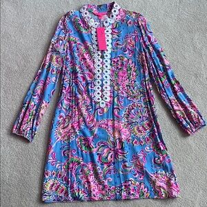 Lilly Pulitzer Blue Paisley Shift Dress with Pink Accents